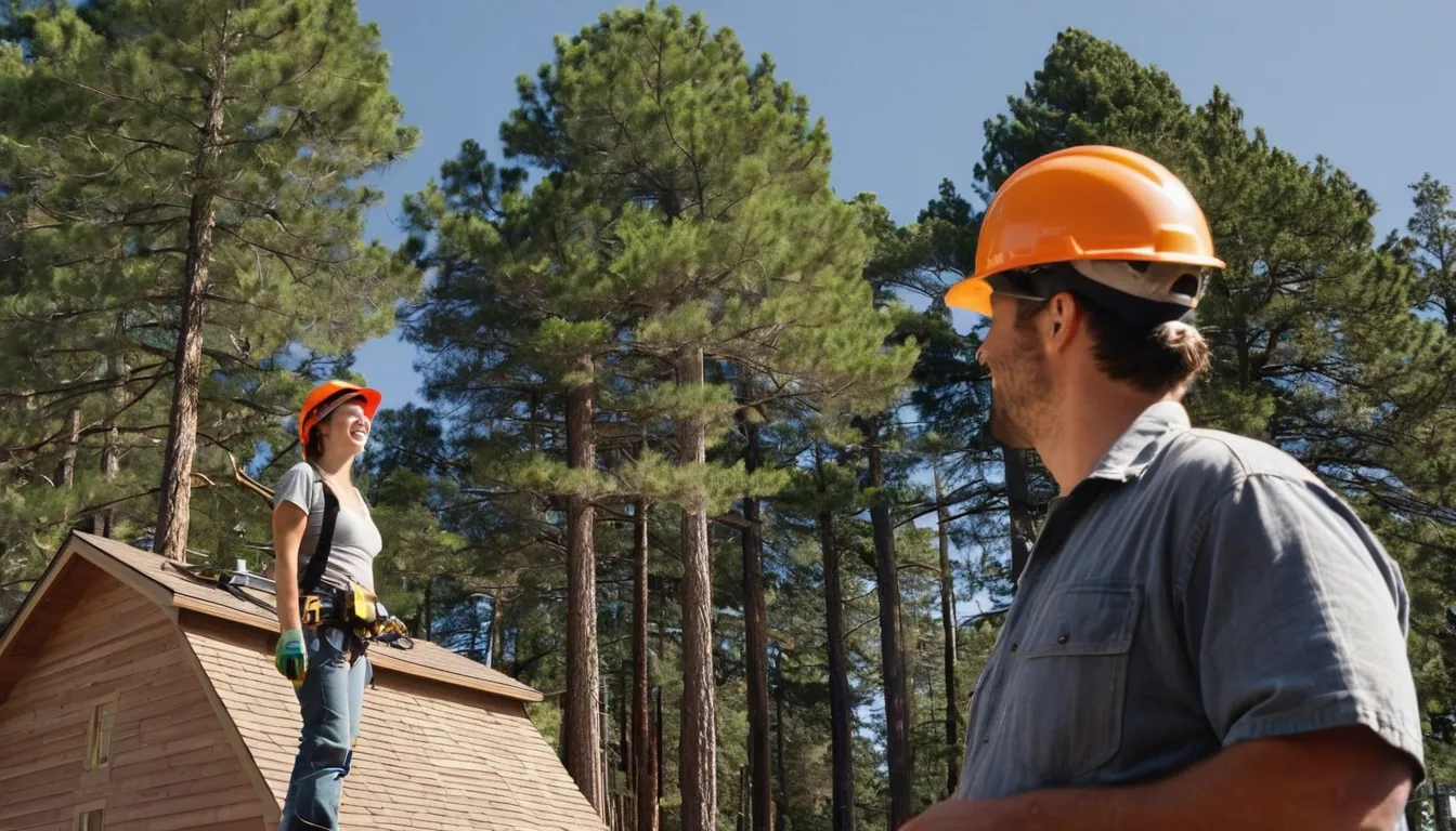 Friendly local tree removal provider looking over a tall tree in a residential yard near Tremonton